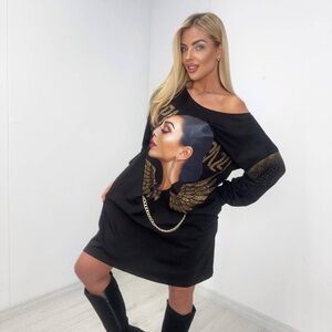 Elegant Black One Shoulder Dress with Graphic Design